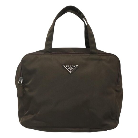 PRADA Hand Bag Nylon Khaki Silver Auth - Picture 1 of 16